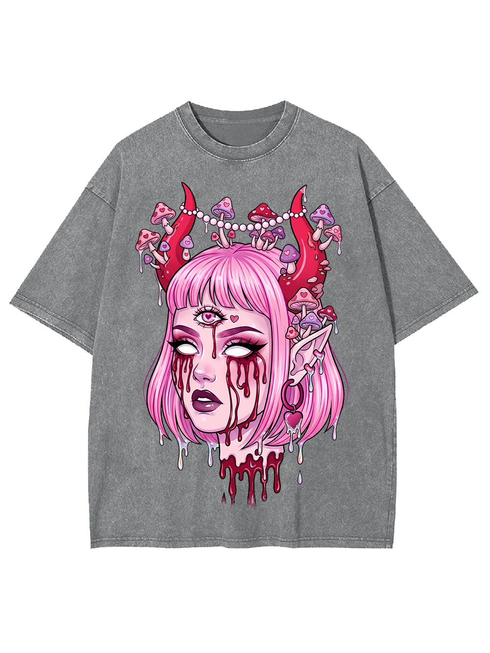 PINK DEMON GIRL SHROOM WASHED TSHIRT
