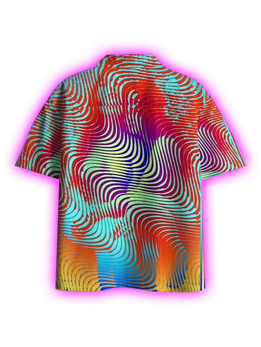 Vibrant Wave Illusions Button Up Pocket Shirt