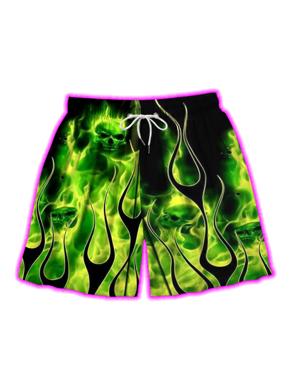 NEON TOXIC GREEN FLAME ALL OVER PRINT SHORTS