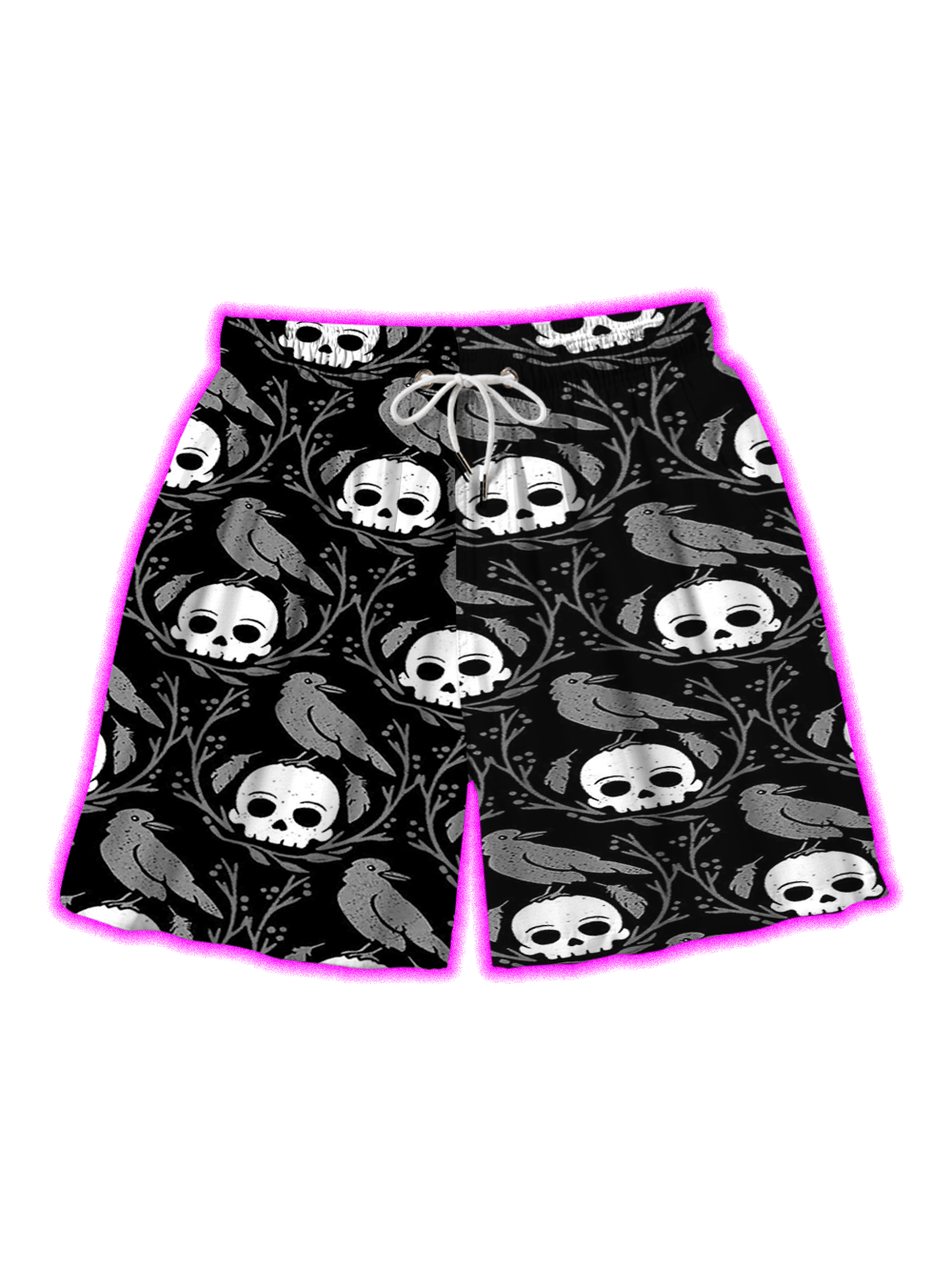 BLACK RAVEN AND SKULL ALL OVER PRINT SHORTS