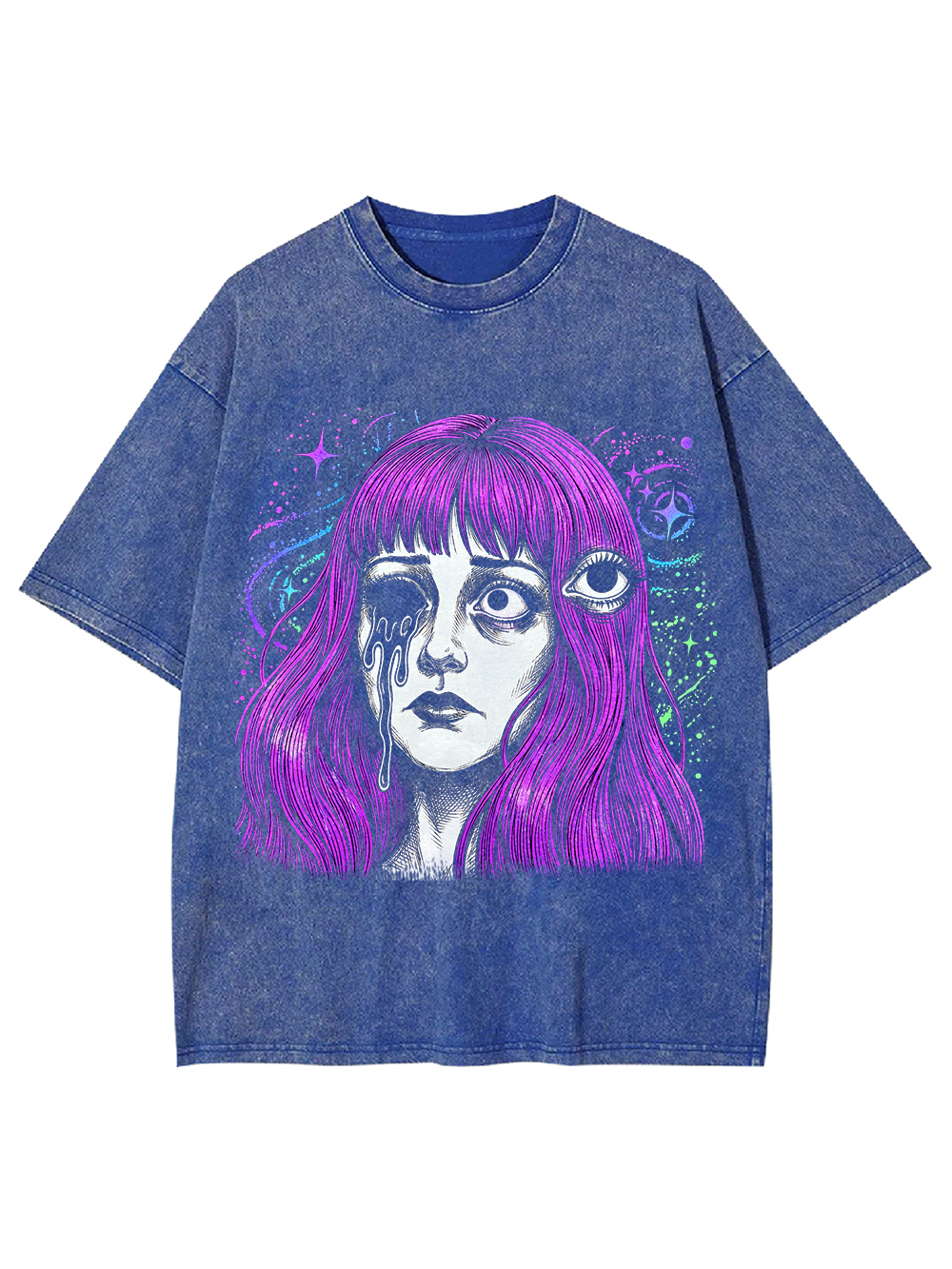PURPLE PSYCHEDELIC ONE-EYE GIRL WASHED TSHIRT