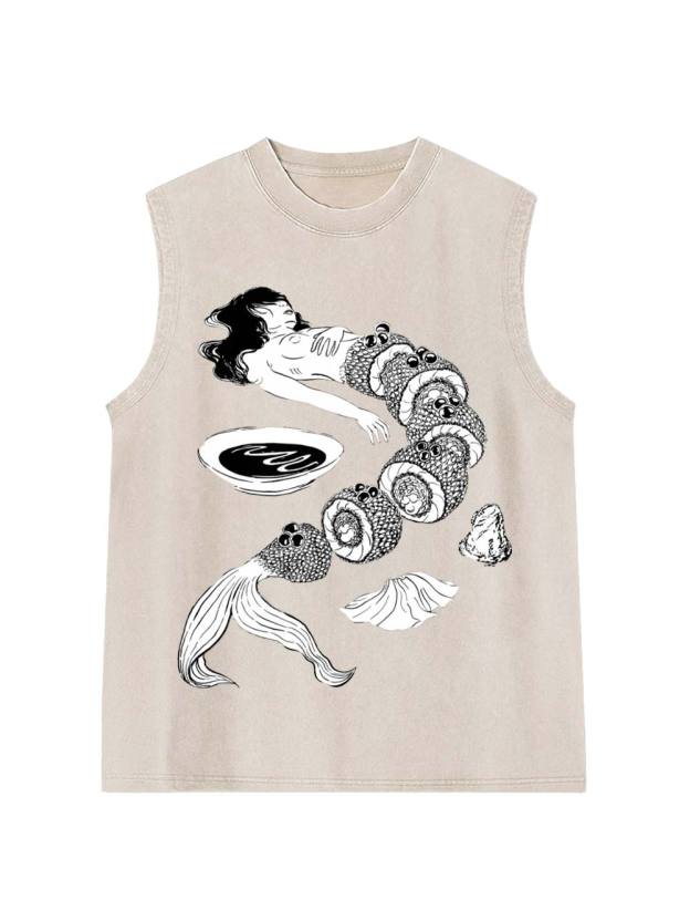 Human Sushi Slices Washed Tank Top