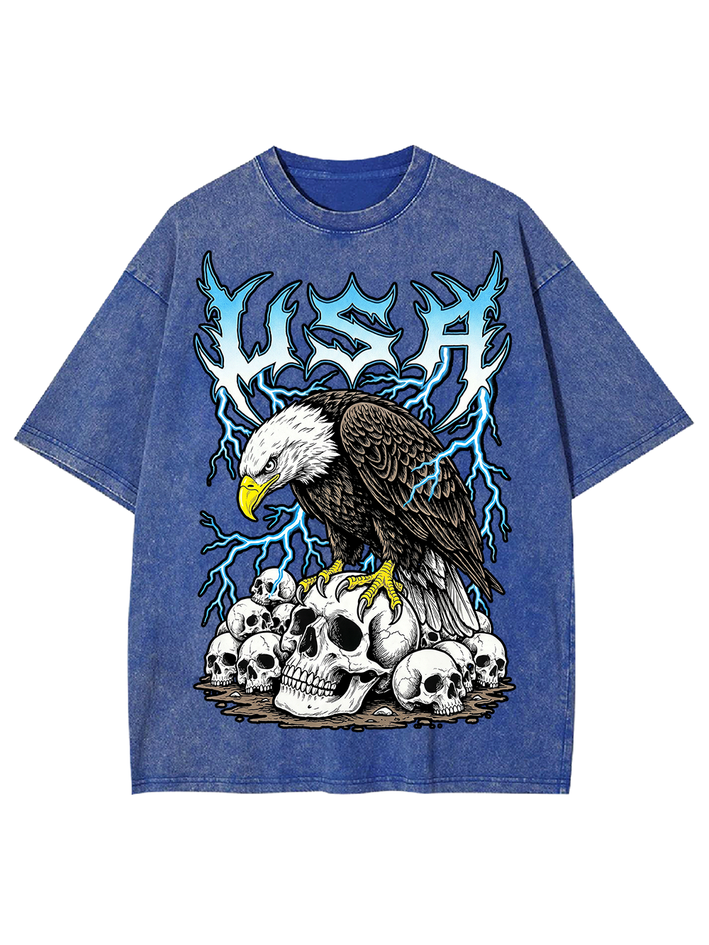USA EAGLE THUNDER SKULLS WASHED TSHIRT