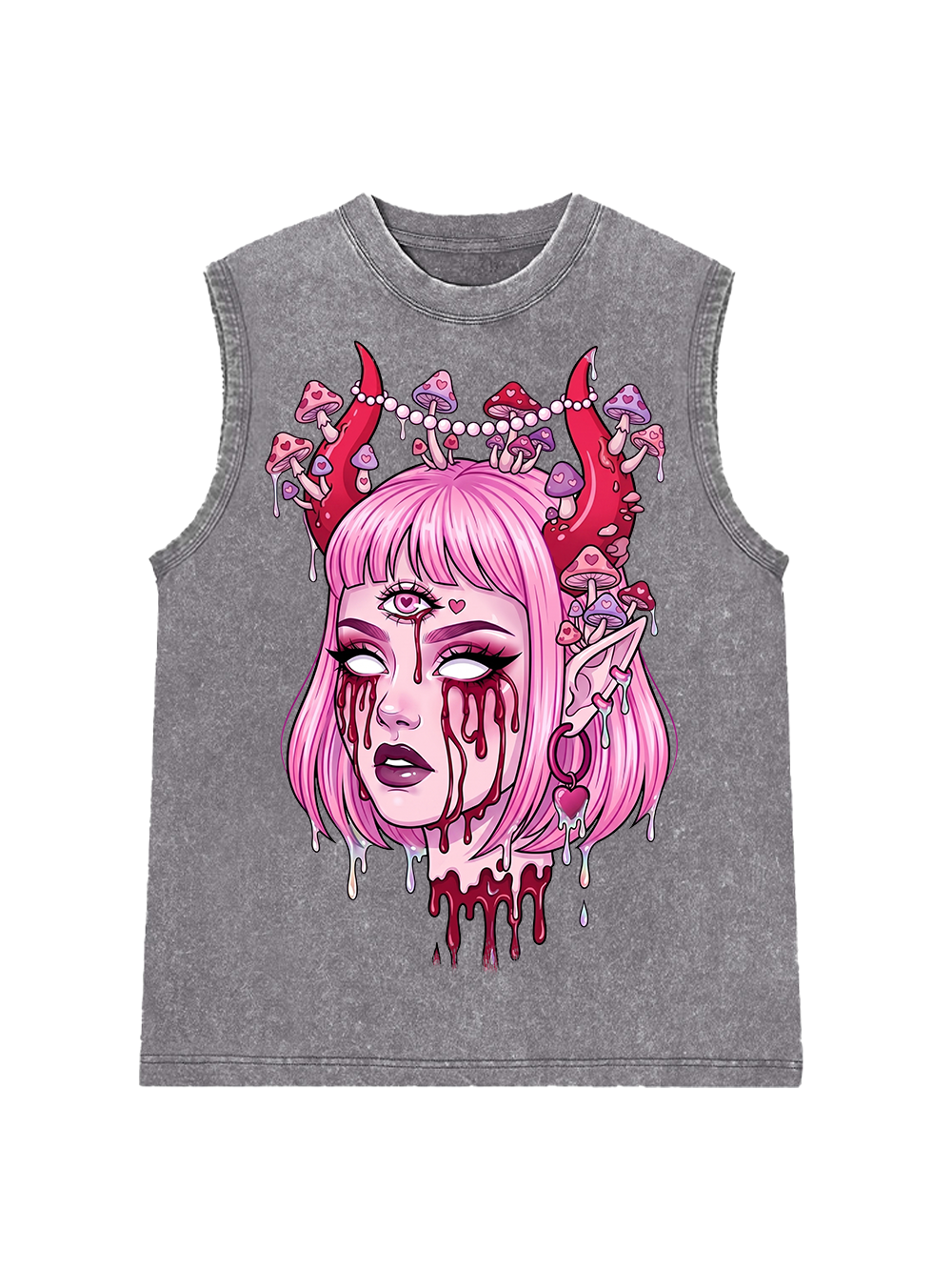 PINK DEMON GIRL SHROOM WASHED TANK TOP