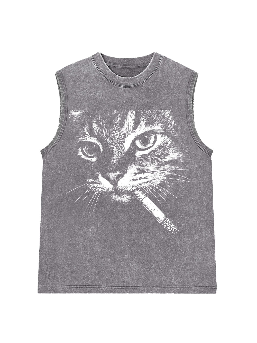 CAT WITH CIGARETTE WASHED TANK TOP