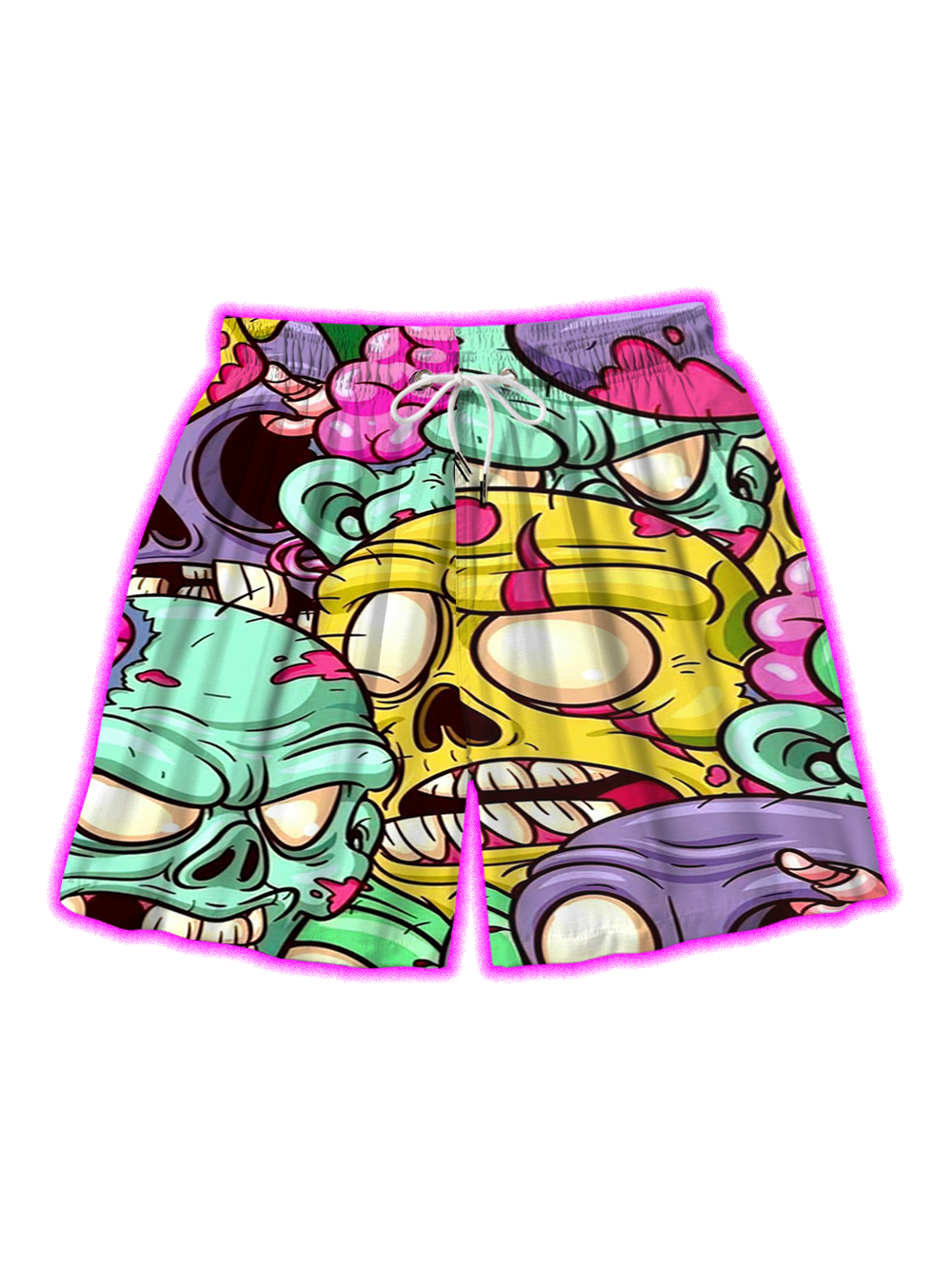 NEON ZOMBIE SKULLS ALL OVER PRINT SHORTS