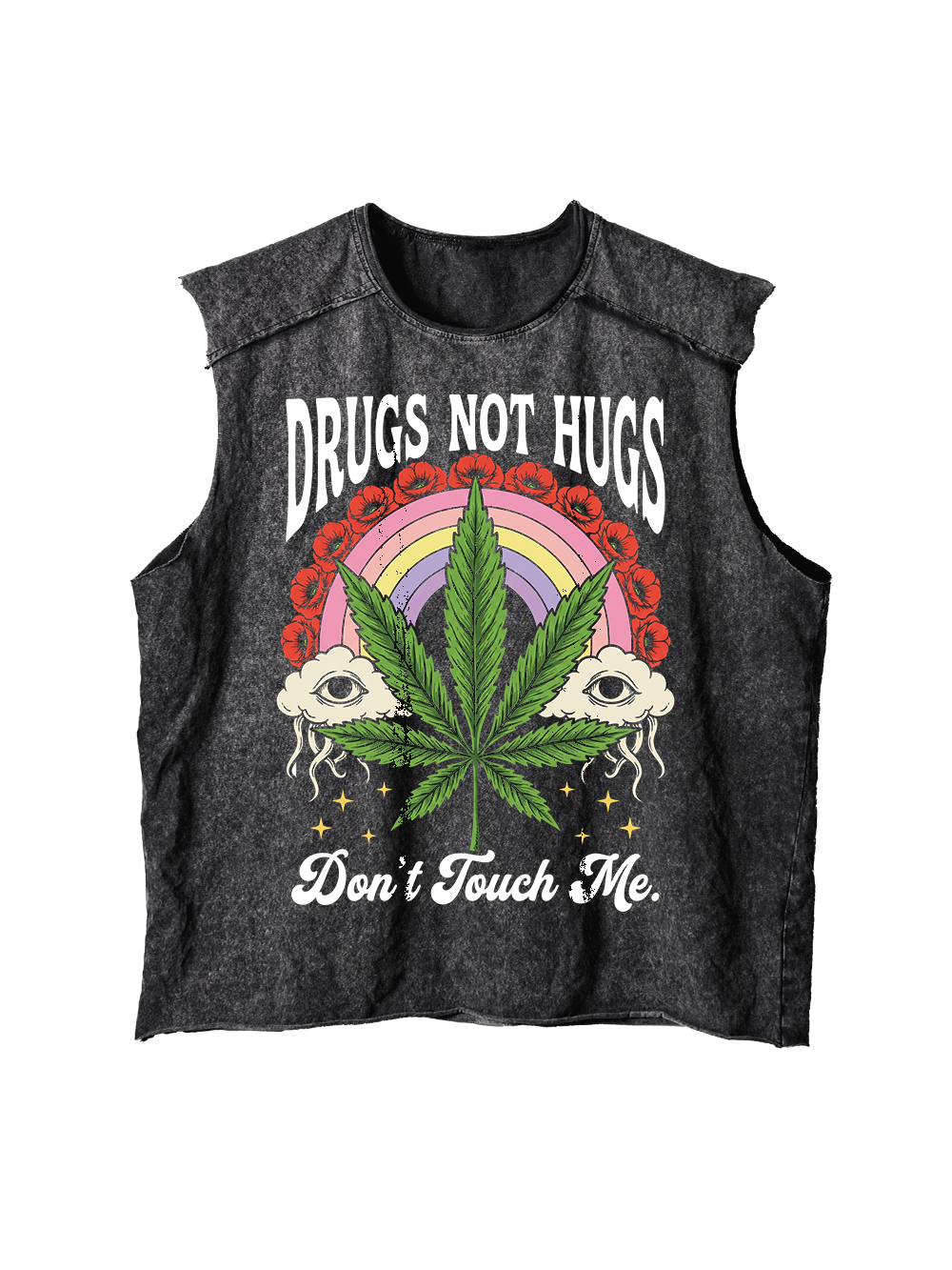 DRUGS NOT HUGS DISTRESSED TANK TOP
