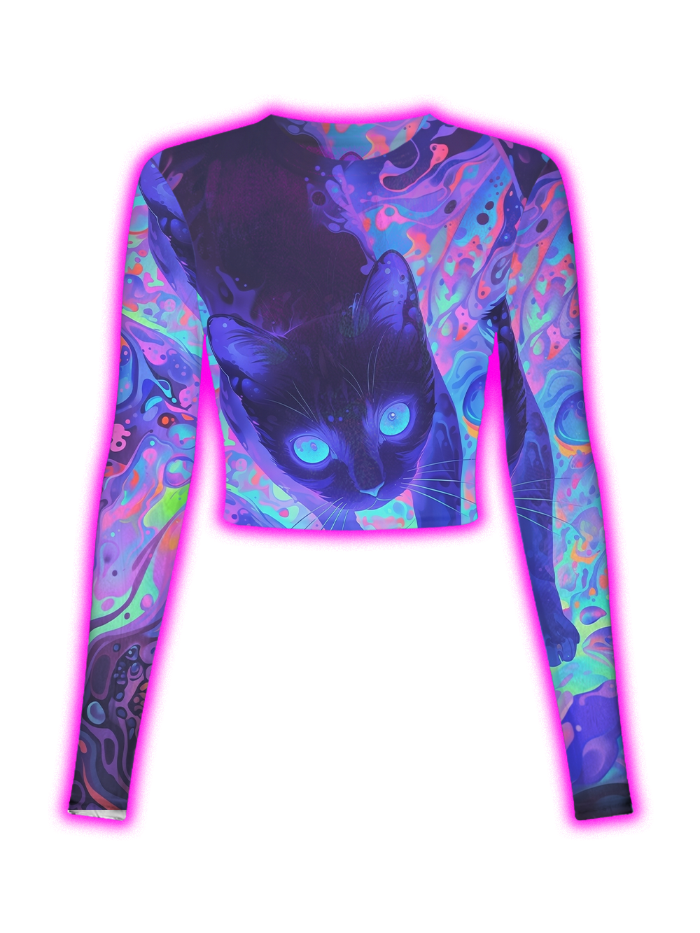 PSYCHEDELIC NEON COSMIC CAT MESH TOP