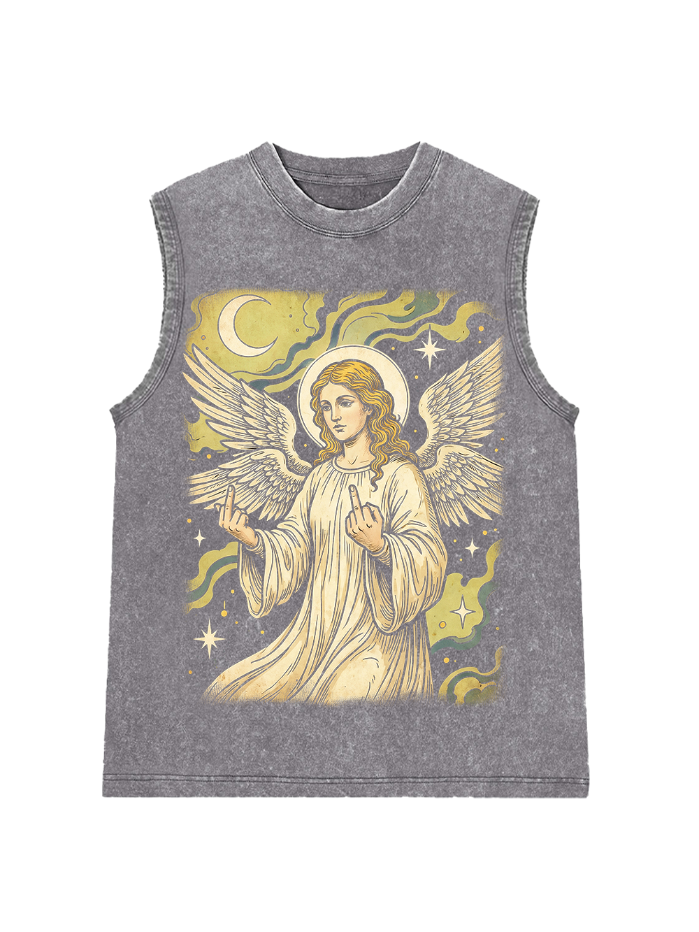 REBELLIOUS ANGEL MIDDLE FINGER WASHED TANK TOP