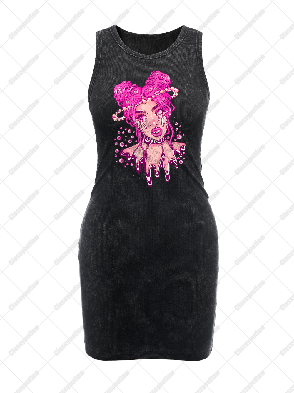 PINK DRIPPING BUBBLE GIRL VINTAGE BODYCON TANK DRESS