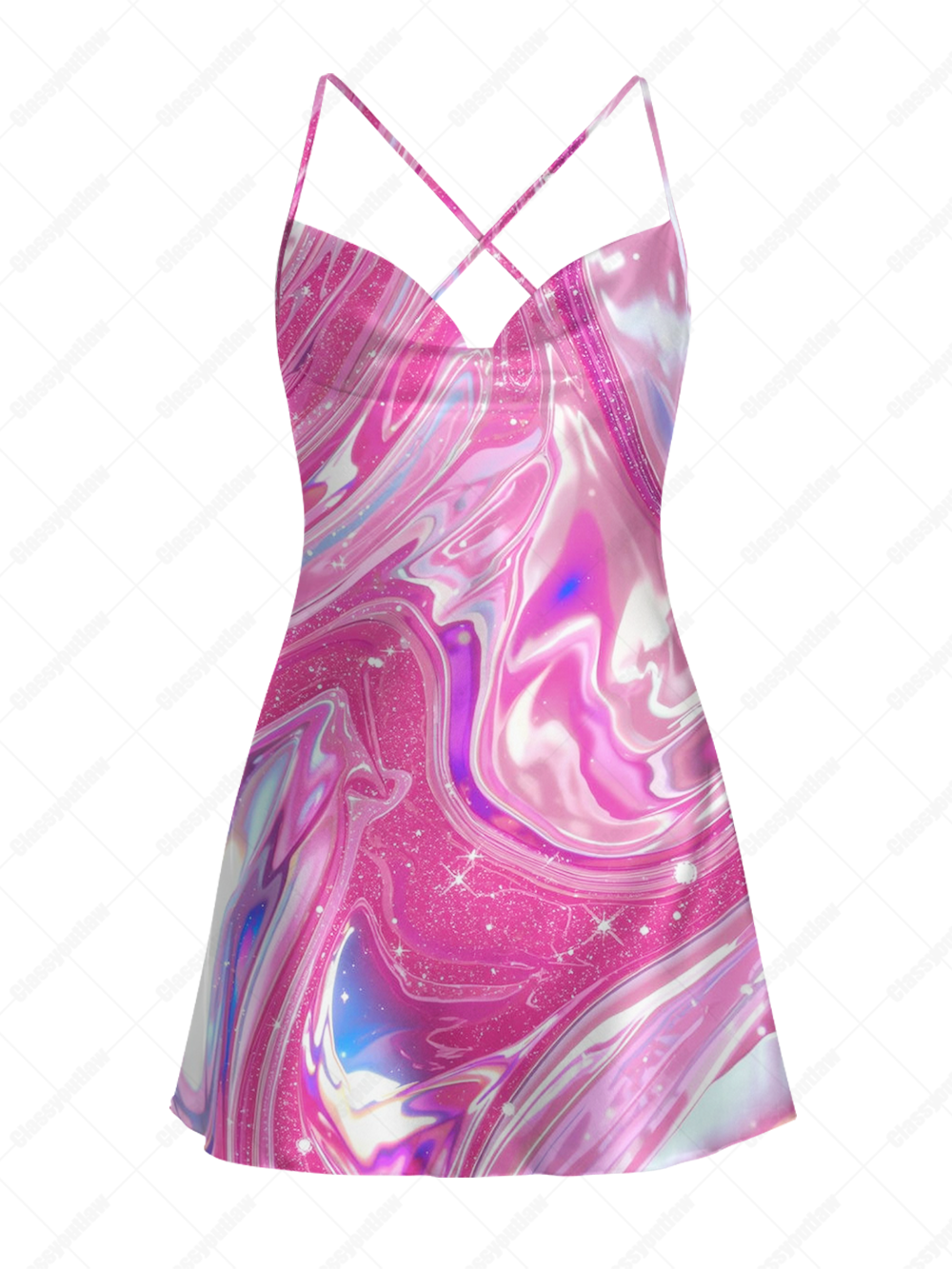 PINK SIREN SATIN CROSS BACK MINI DRESS