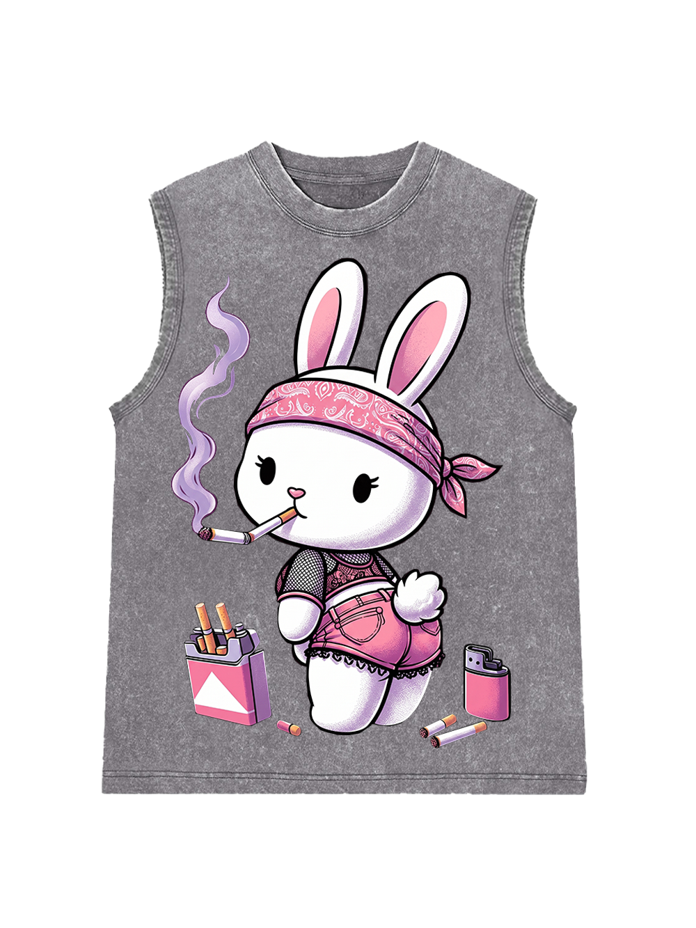 PINK SMOKING BUNNY STYLE MESH JERSEY AAA WASHED TANK