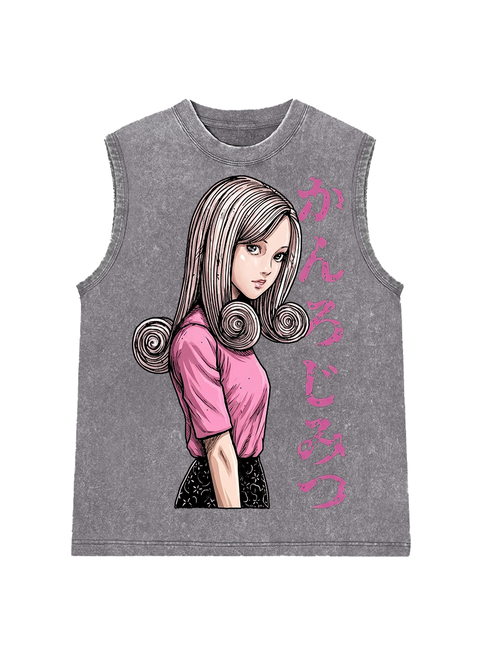 SPIRAL HAIRED GIRL IN PINK AAA WASHED TANK