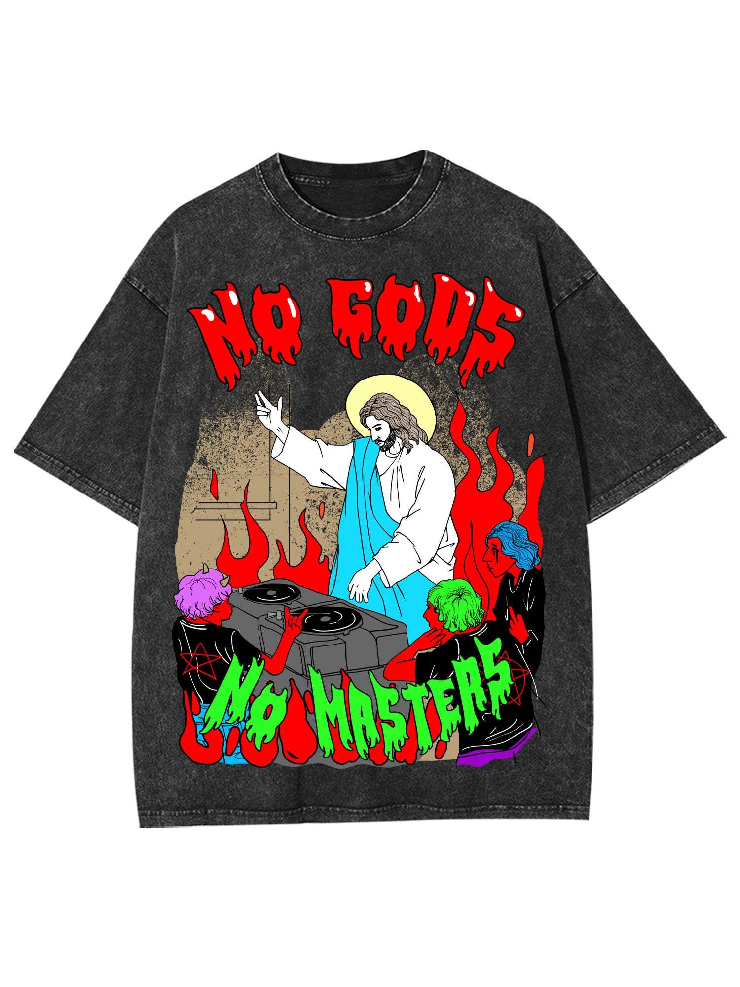 No Gods No Masters Washed Tshirt-ClassyOutlaw Sale
