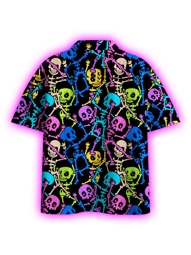 Colorful Skeletons Button Up Pocket Shirt