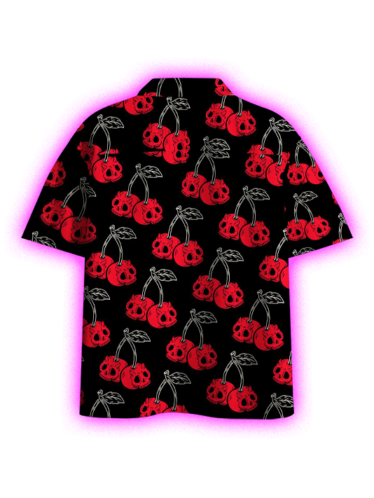 Skull Cherries Pattern Button Up Pocket Shirt