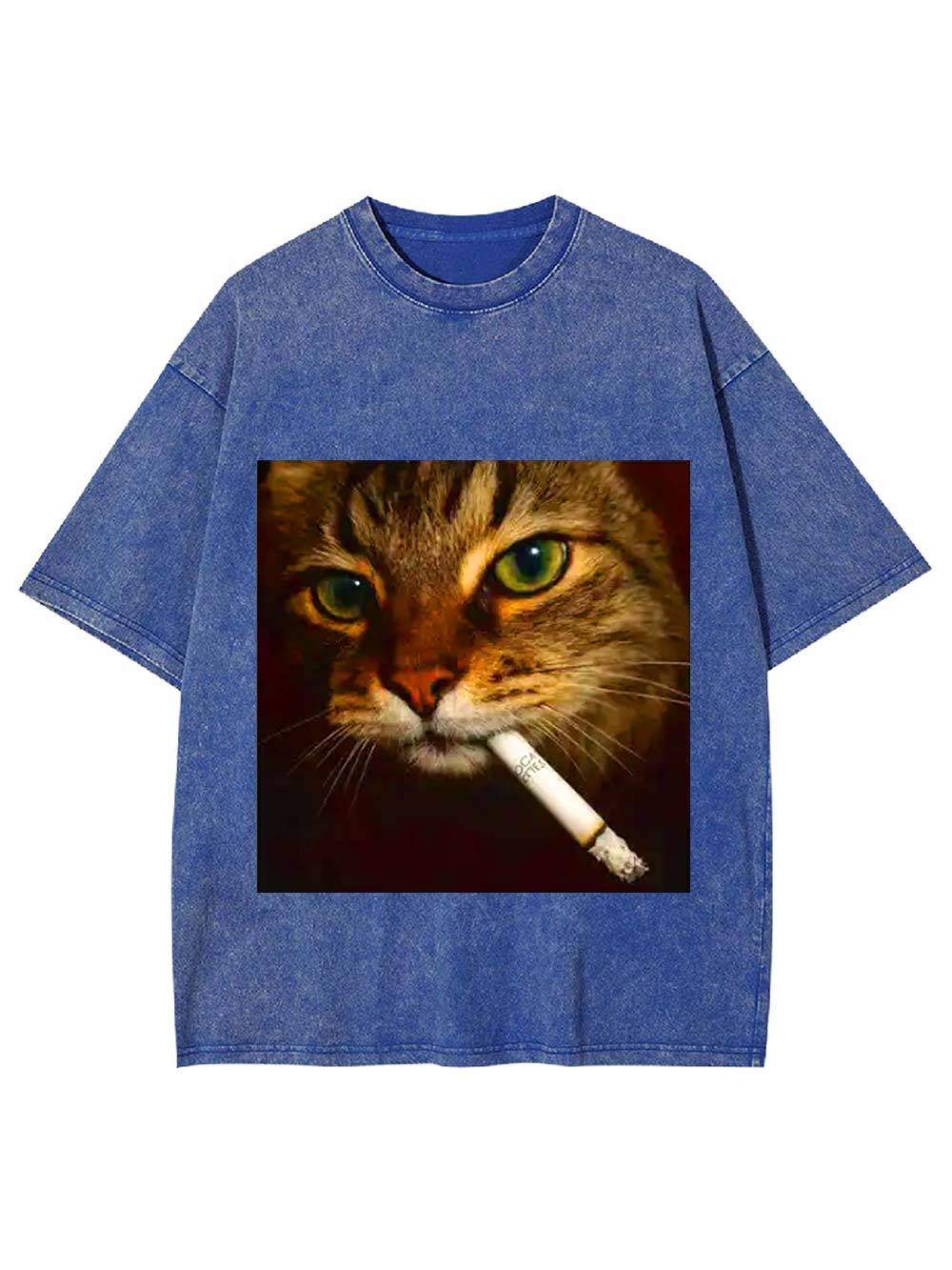 Smoking Cat Washed Tshirt