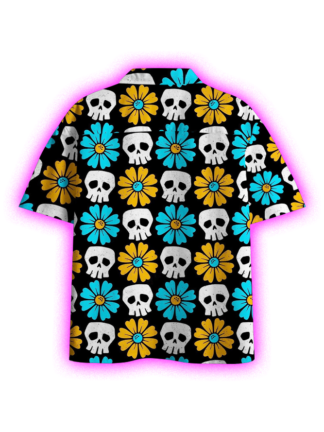 Skull and Flower Button Up Pocket Shirt
