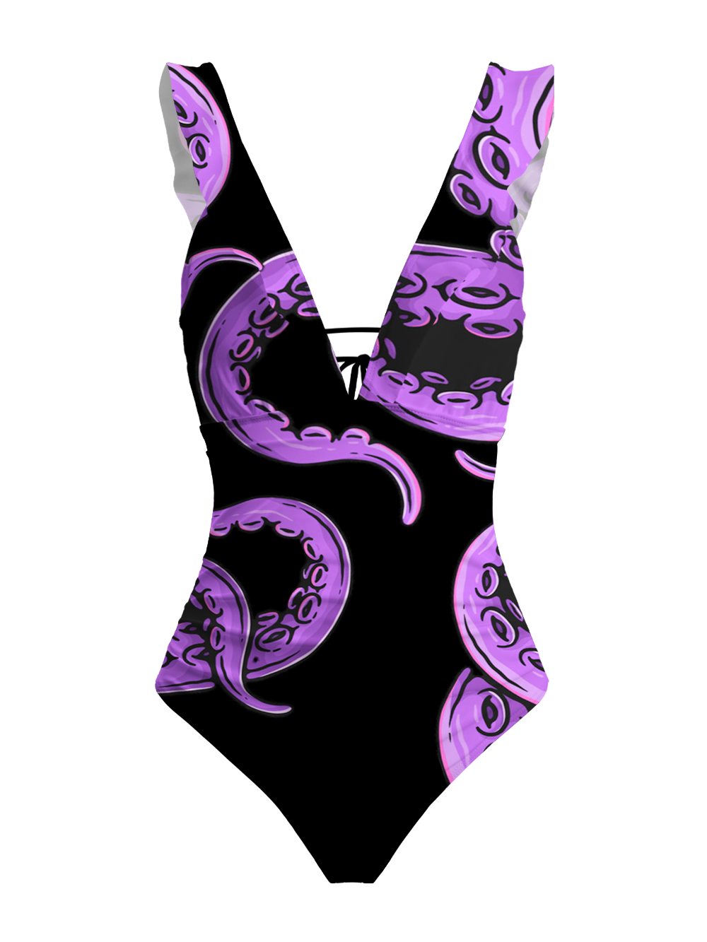 PURPLE TENTACLES V-NECK ONE PIECE SWIMSUIT