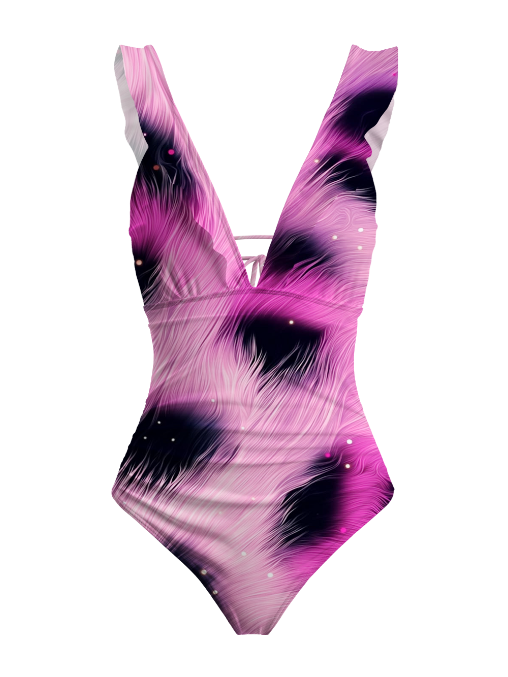 PINK FLUFFY DREAM V-NECK ONE PIECE SWIMSUIT