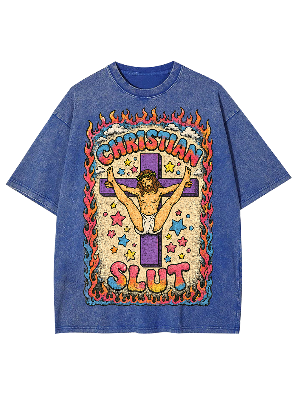 FLAMING CROSS SLUT AAA WASHED TSHIRT