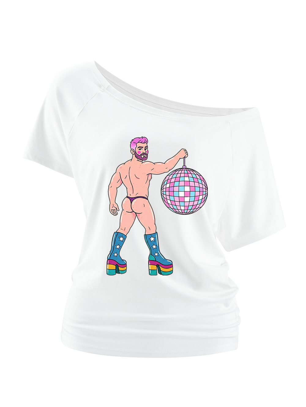 DISCO DIVA DUDE OFF SHOULDER TSHIRT