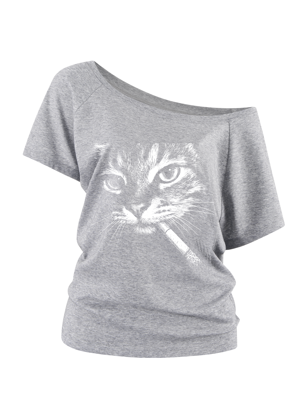 CAT WITH CIGARETTE OFF SHOULDER TSHIRT
