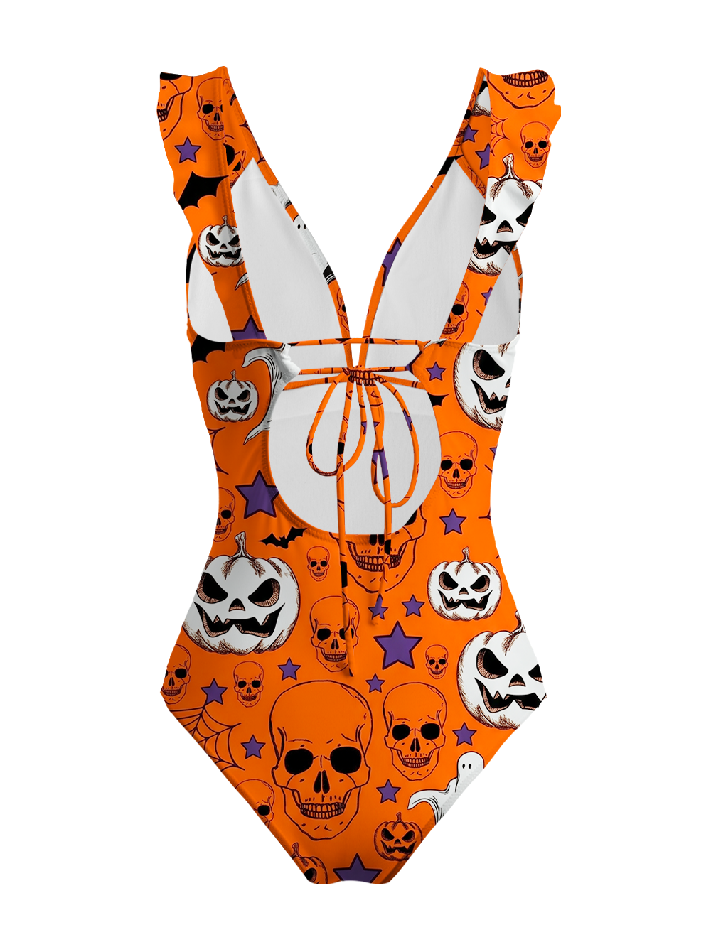 HALLOWEEN SKULL V-NECK ONE PIECE SWIMSUIT