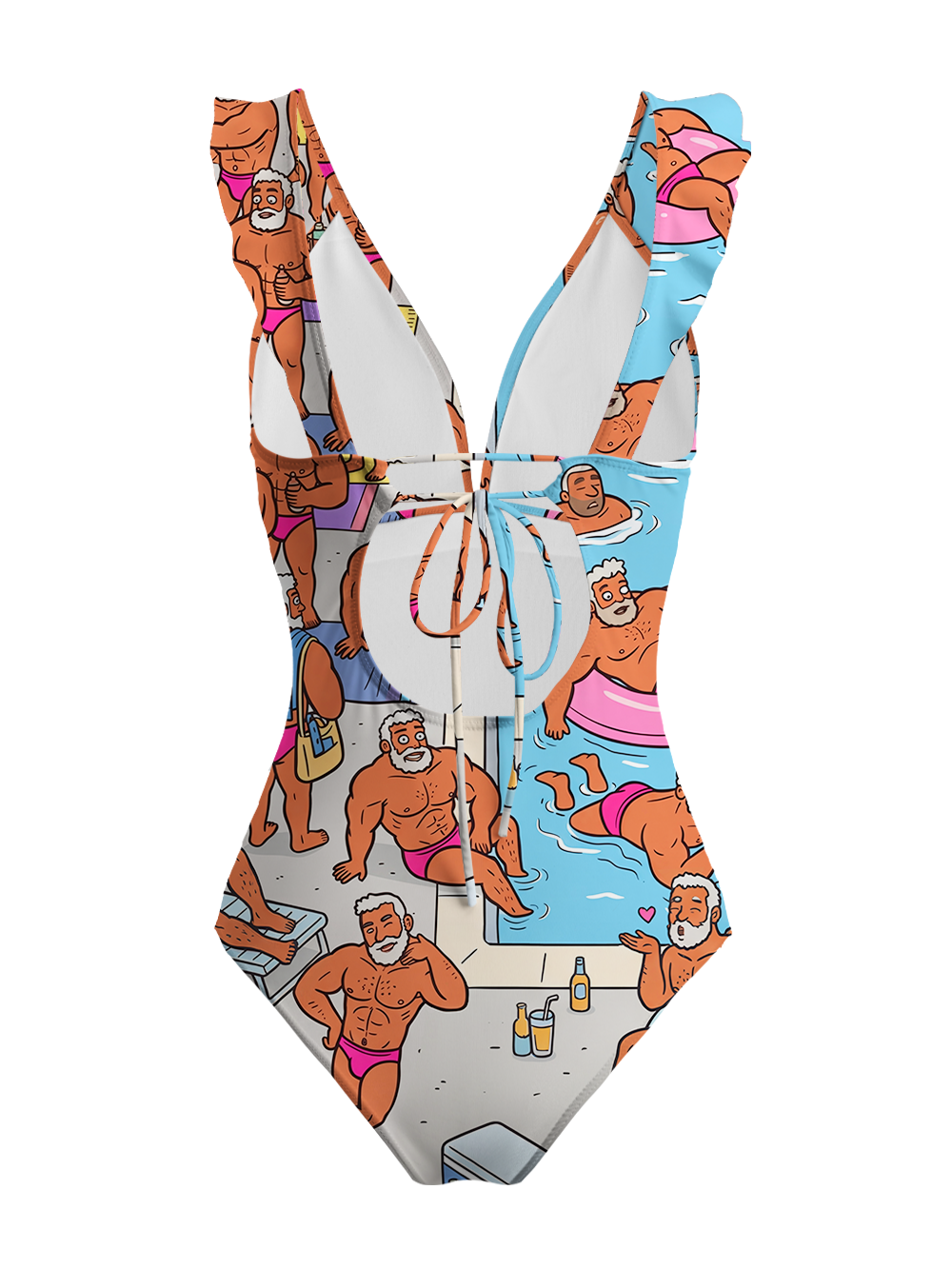 MUSCULAR DUDES POOL PARTY V-NECK ONE PIECE SWIMSUIT
