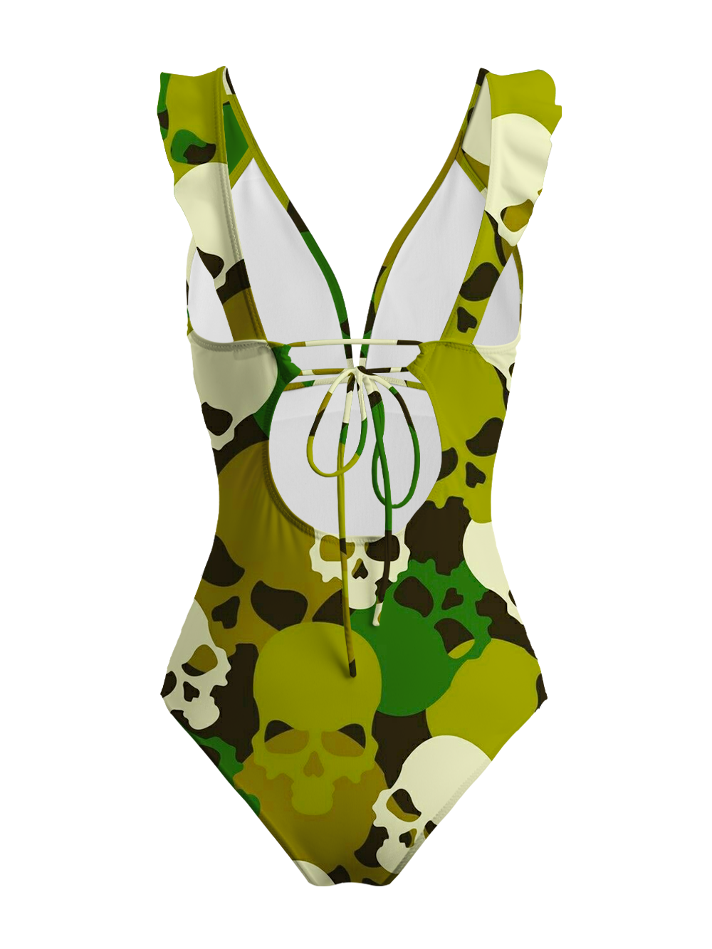 GREEN SKULL V-NECK ONE PIECE SWIMSUIT