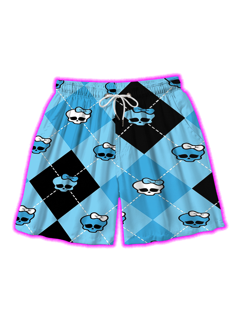 BLUE SKULL ARGYLE ALL OVER PRINT SHORTS