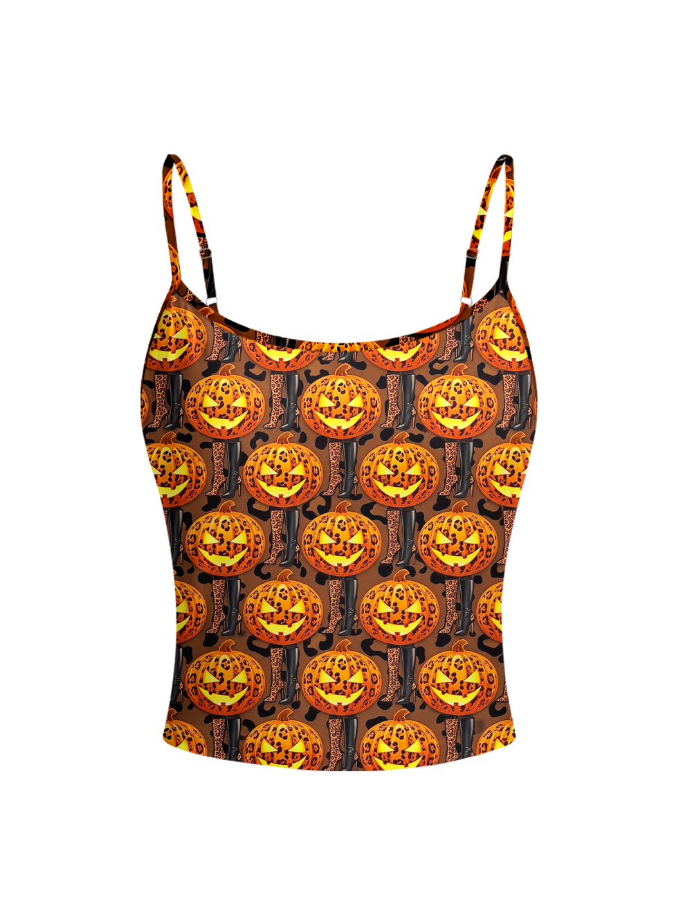 PUMPKIN LEOPARD FULL-PRINT SPAGHETTI-STRAP TOP
