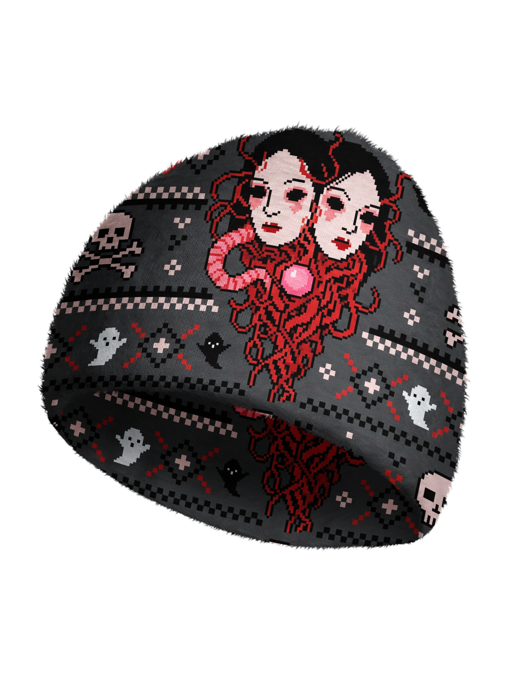 TWO FACES PRINT KNIT BEANIE