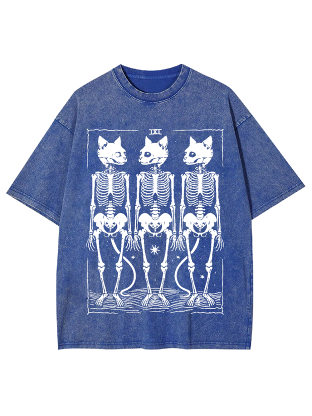 Feline Skeleton Trio Washed Tshirt