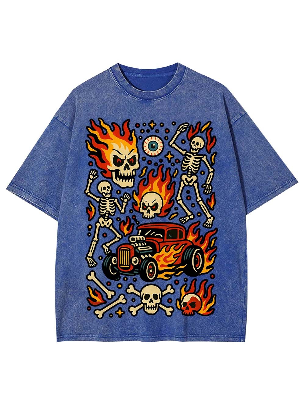 Flaming Skeleton Ride Washed Tshirt