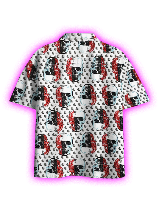 Moonlit Skulls Design Button Up Pocket Shirt