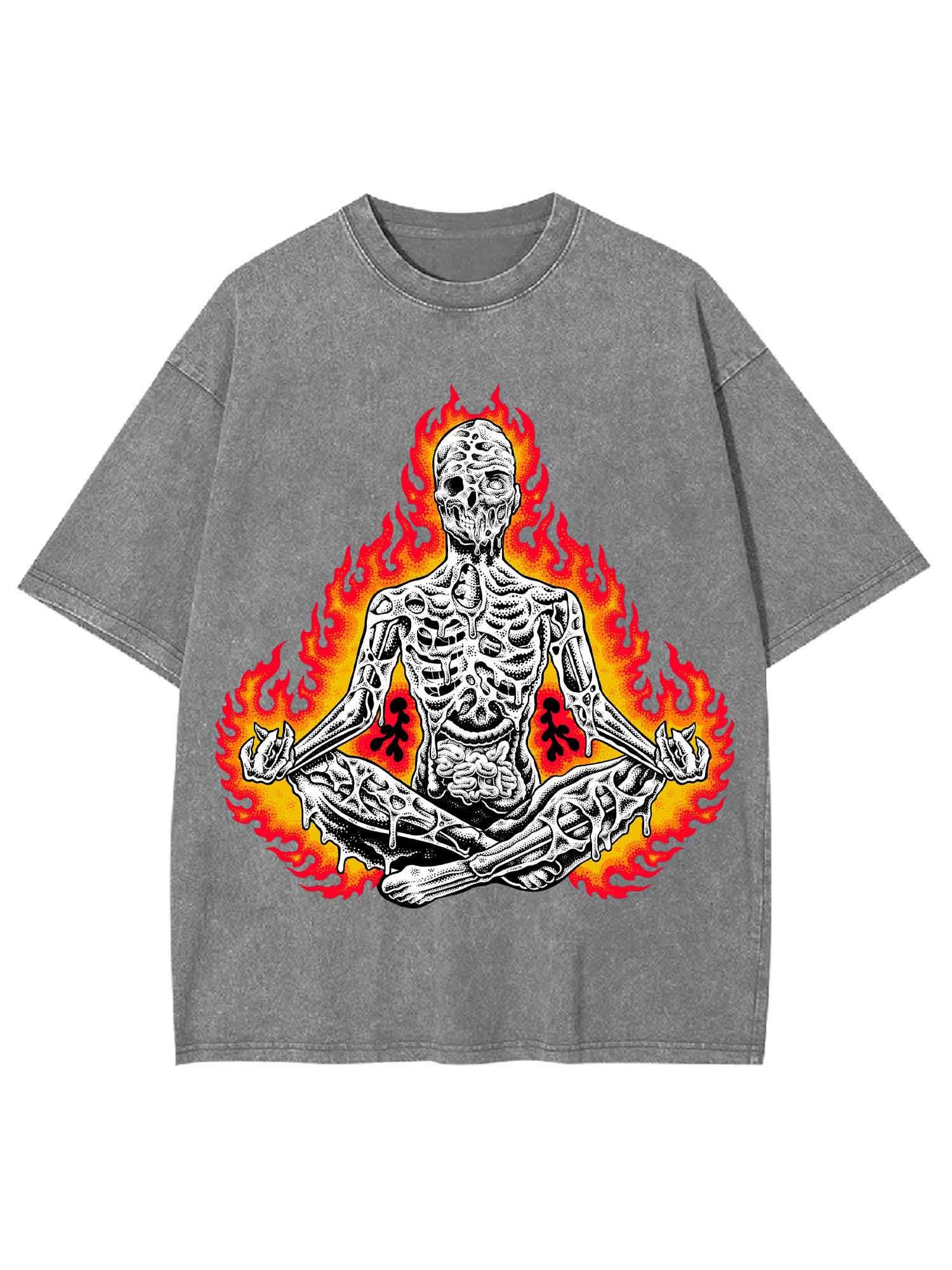 Flaming Skeleton Meditation Washed Tshirt