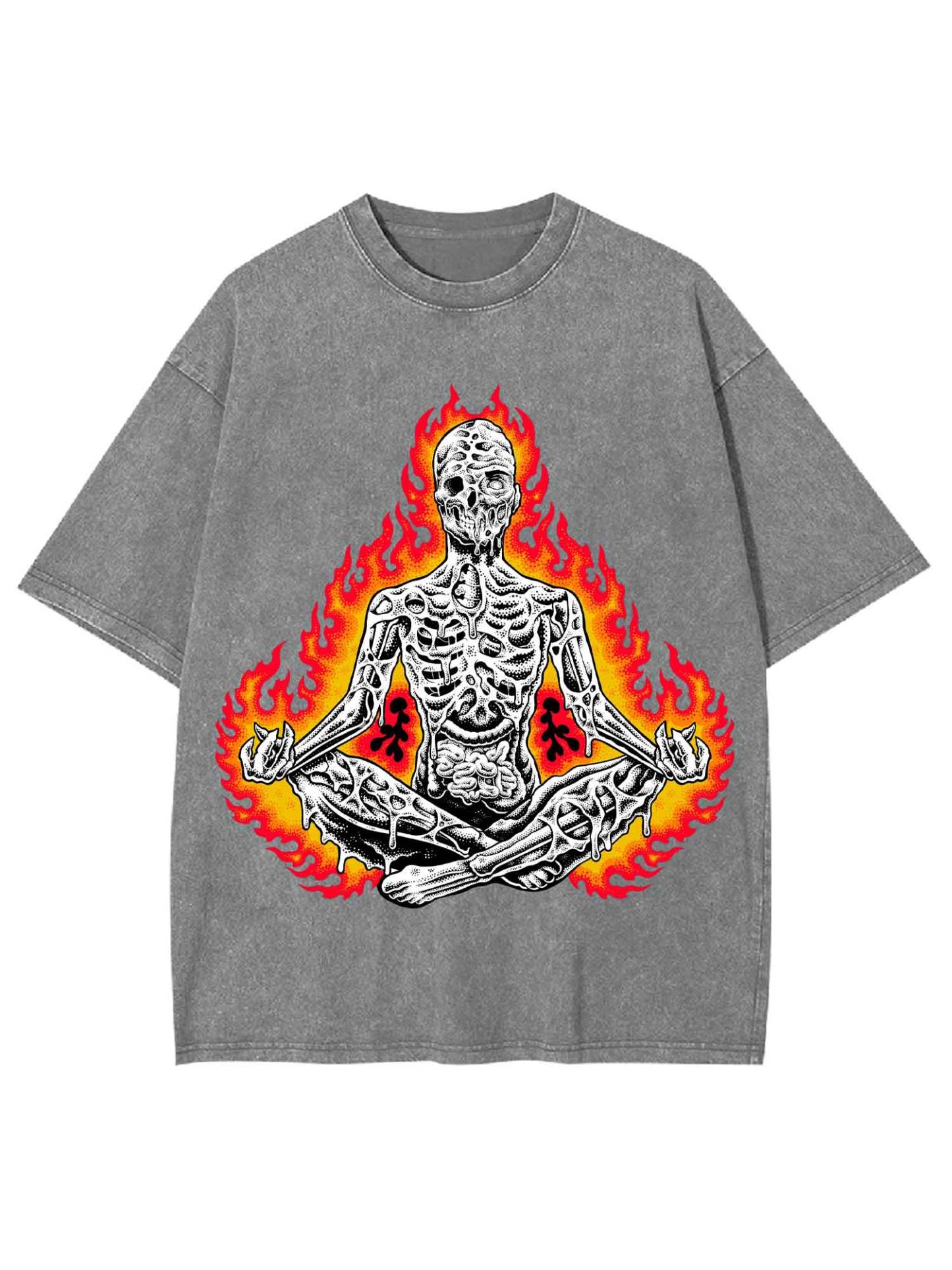 Flaming Skeleton Meditation Washed Tshirt