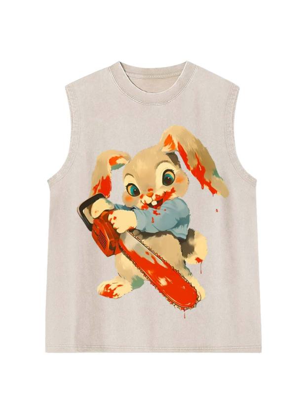 Bloody Bunny with Chainsaw Washed Tank Top