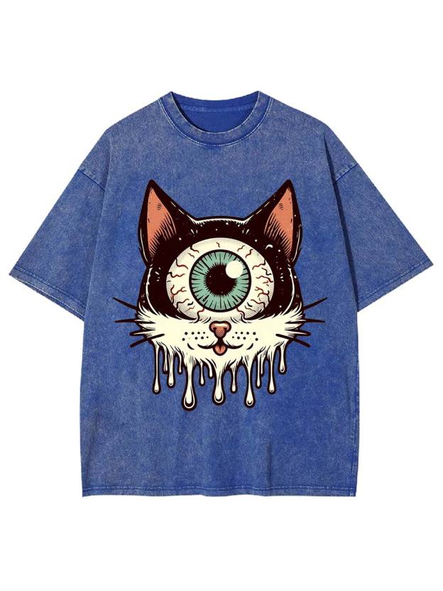 Melting Eyeball Cat Washed Tshirt