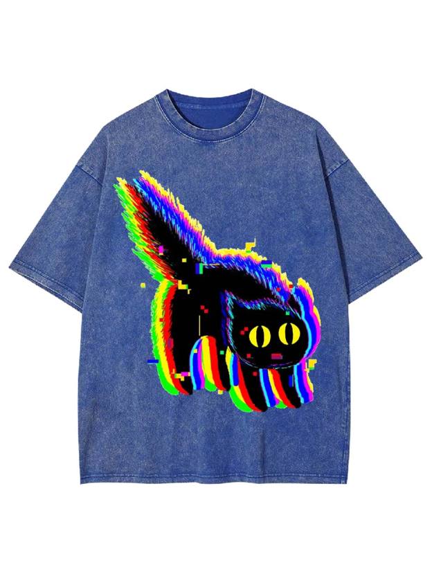 Glitchy Neon Cat Washed Tshirt