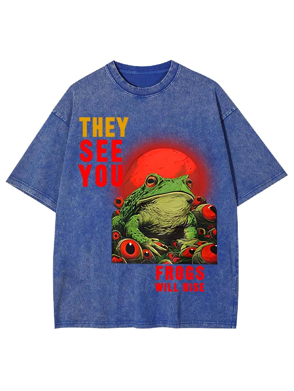 They See You: Frogs Will Rise Washed Tshirt-ClassyOutlaw Sale
