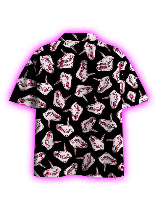 Unicorn Skulls Pattern Button Up Pocket Shirt