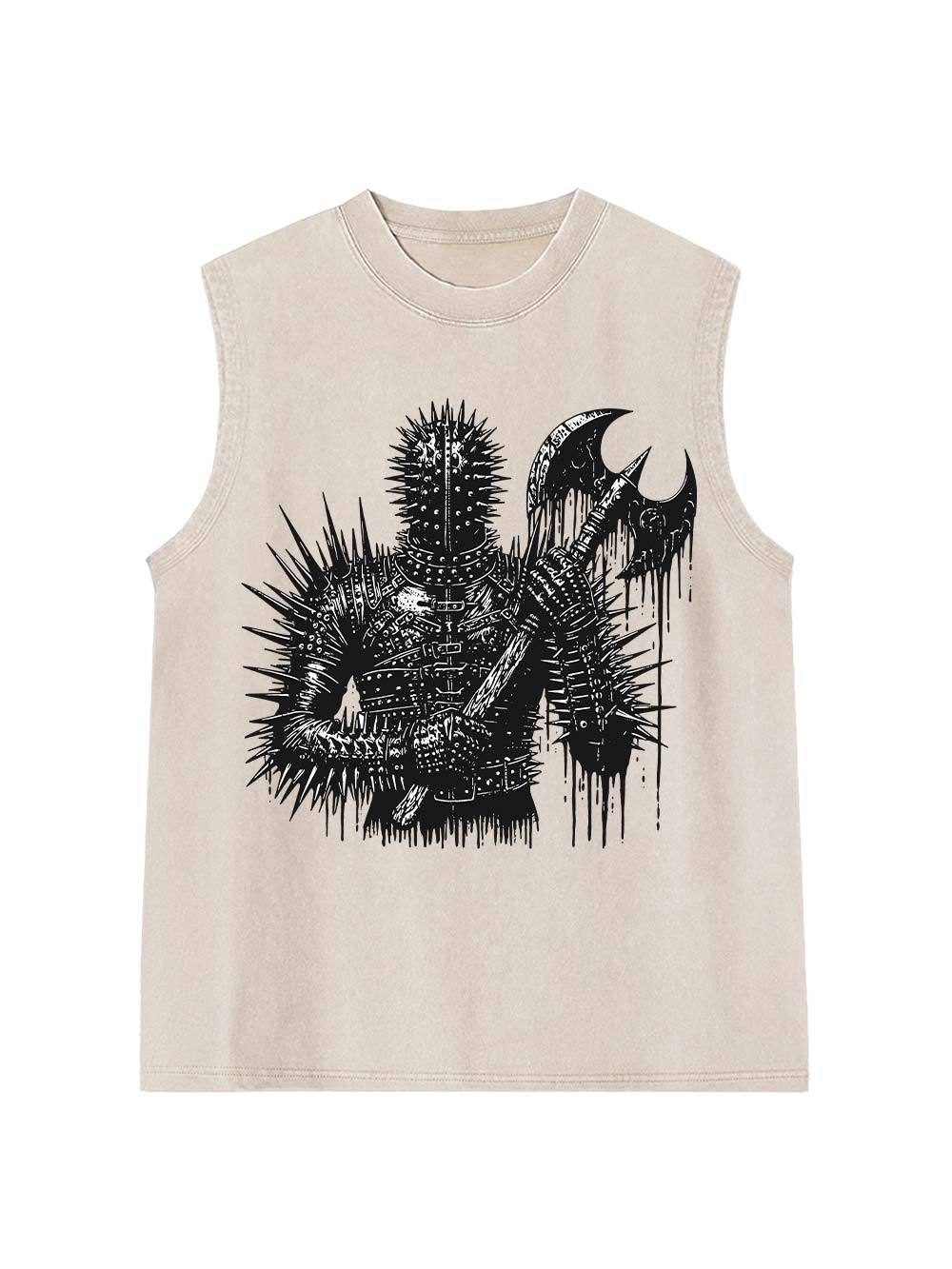 Spiked Warrior with Battle Axe Washed Tank Top