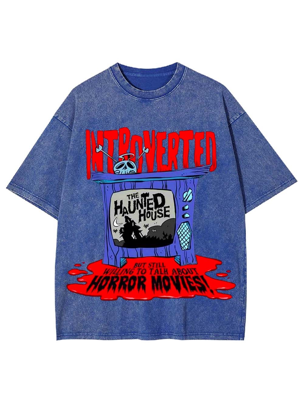 INTROVERTED BUT LOVES HORROR MOVIES WASHED TSHIRT