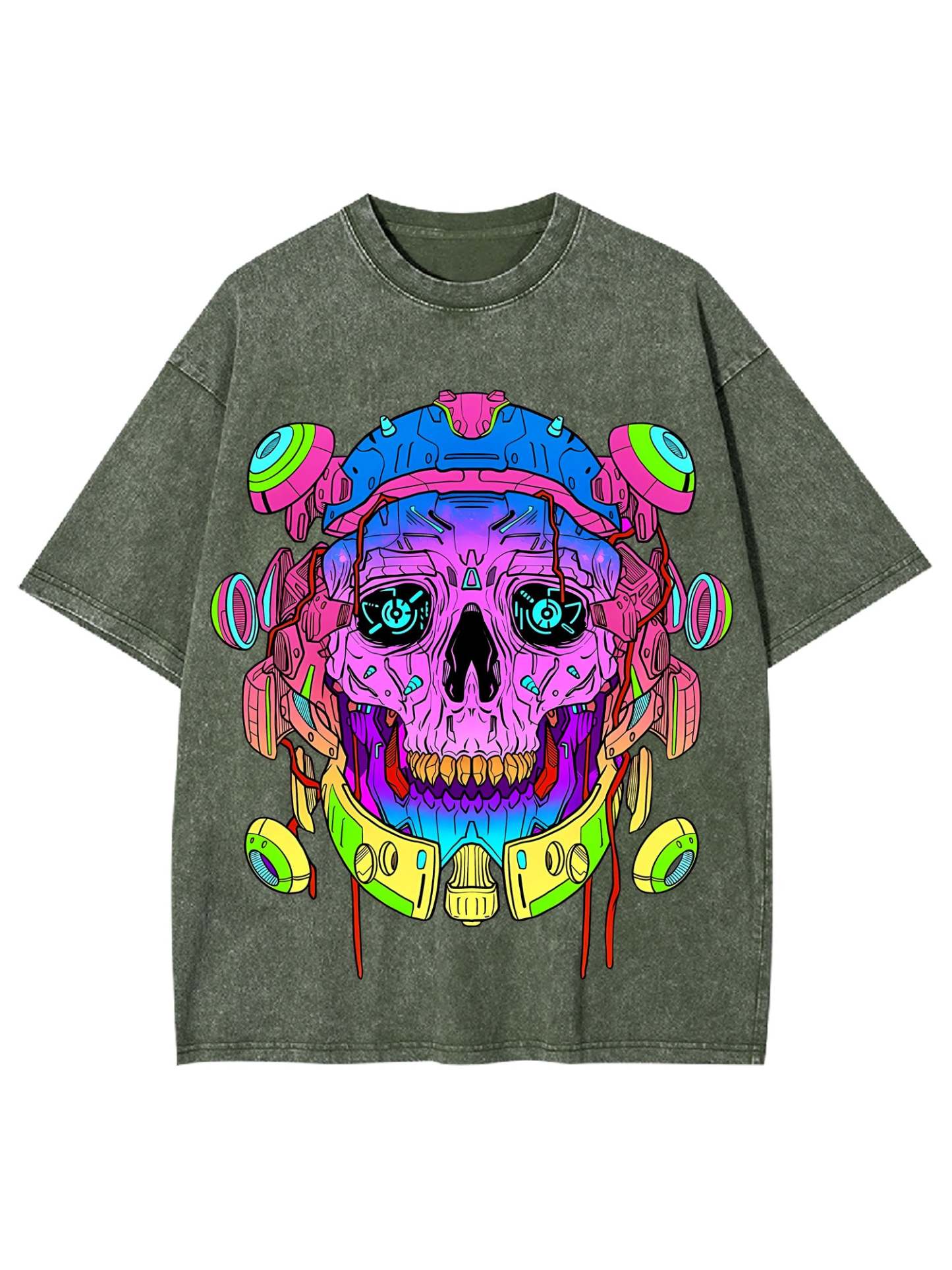 Cyber Skull Washed Tshirt-ClassyOutlaw Sale