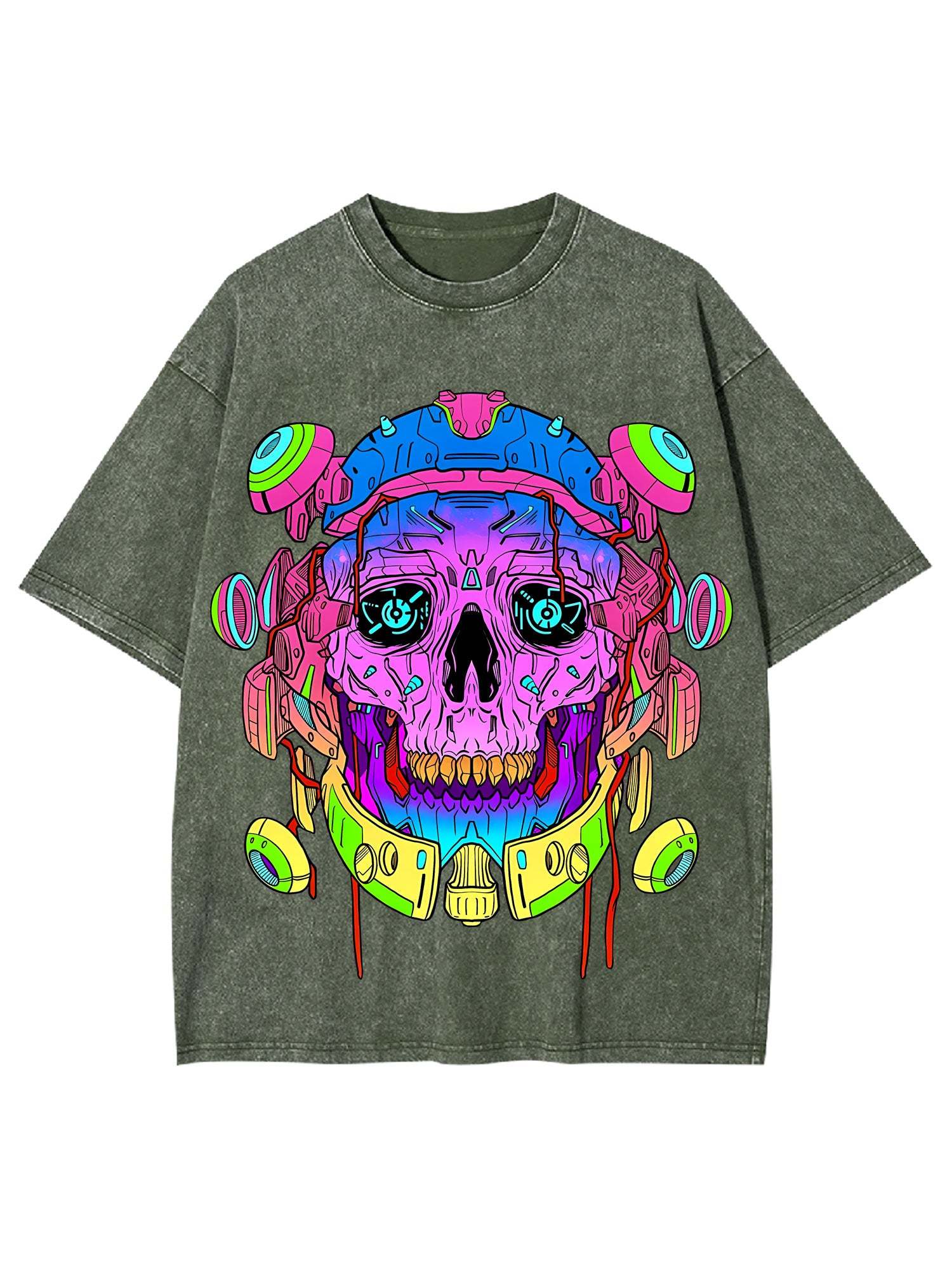 Cyber Skull Washed Tshirt-ClassyOutlaw Sale