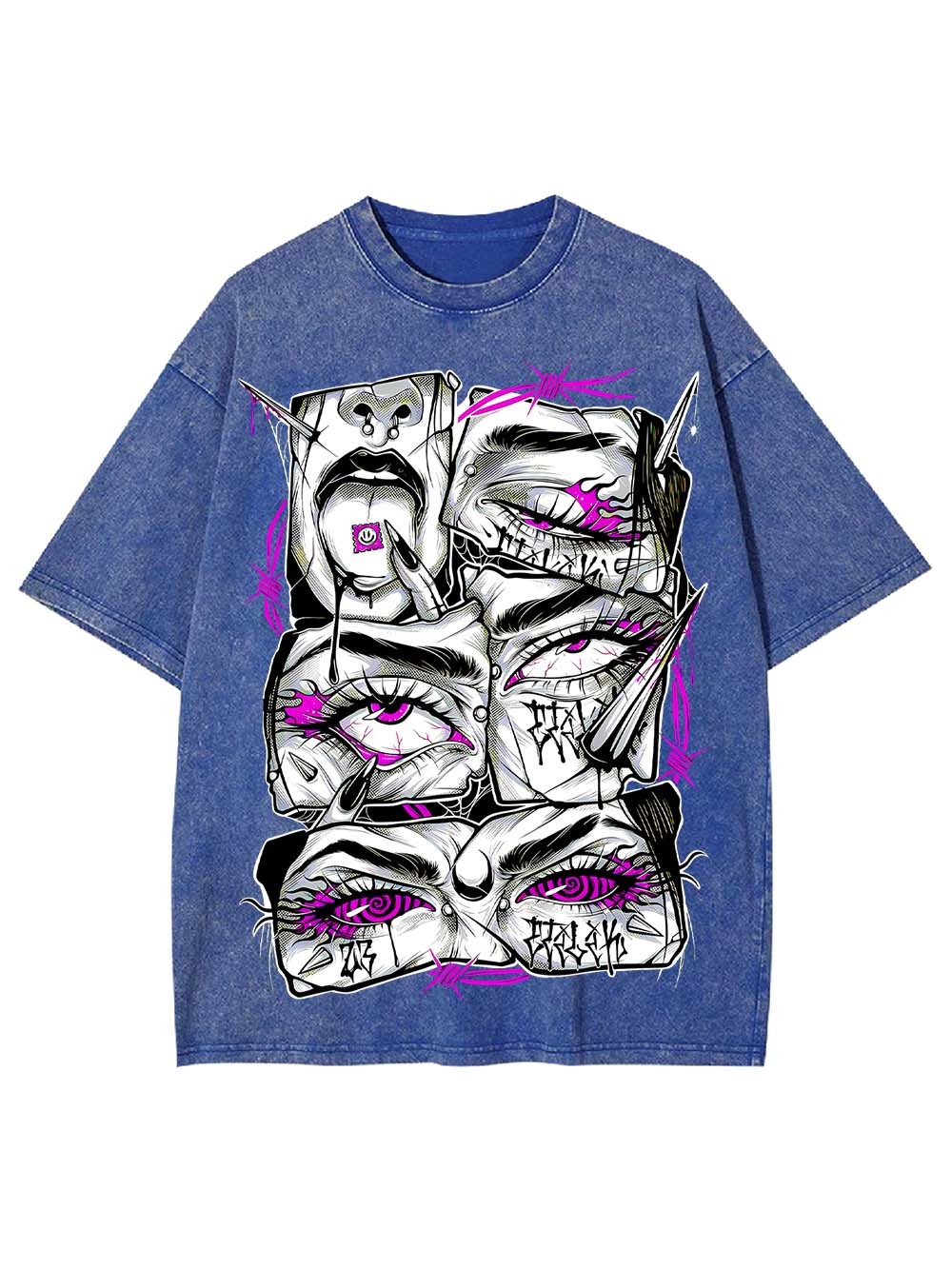 Accented Fragmented Faces Washed Tshirt