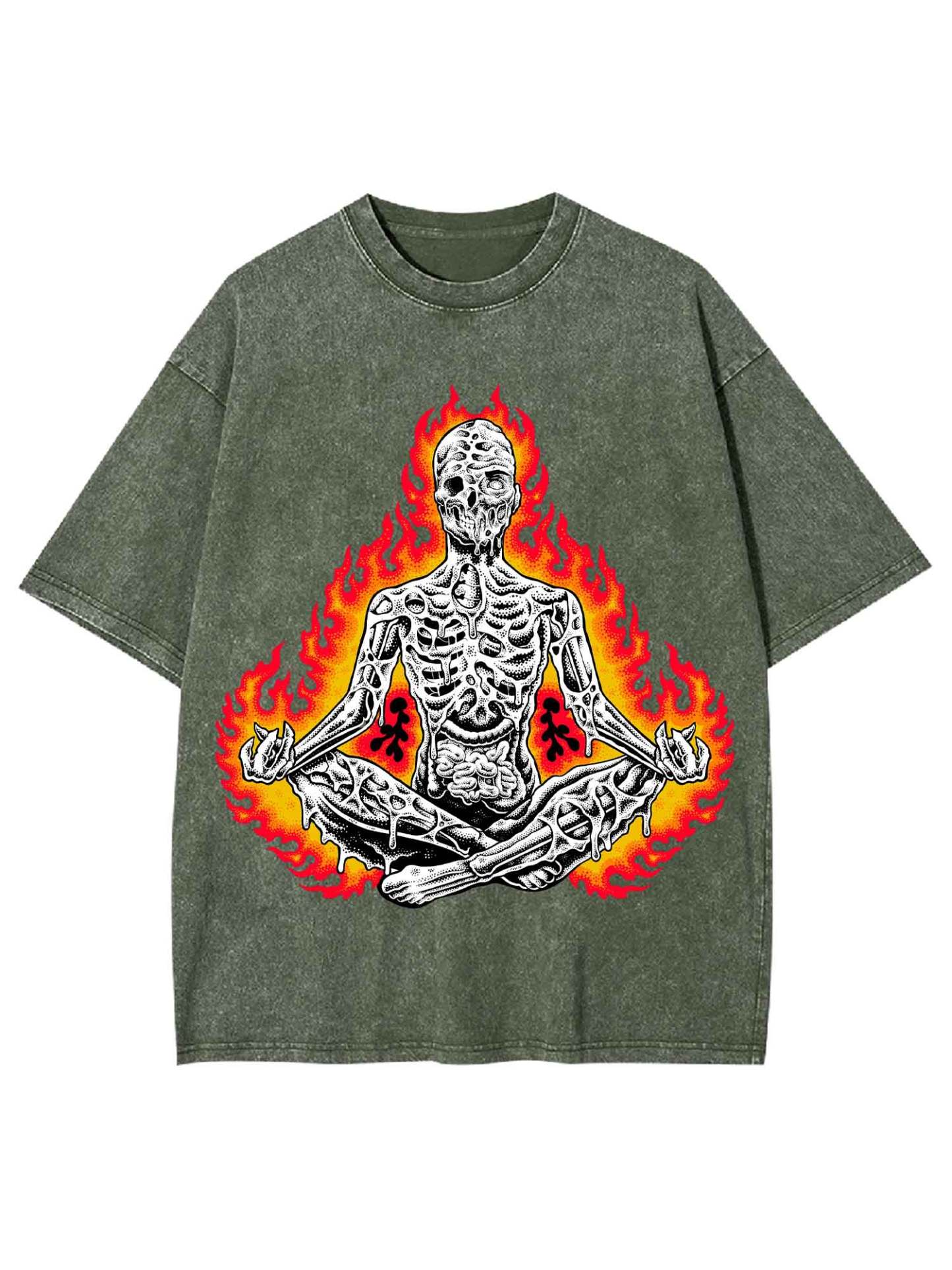 Flaming Skeleton Meditation Washed Tshirt