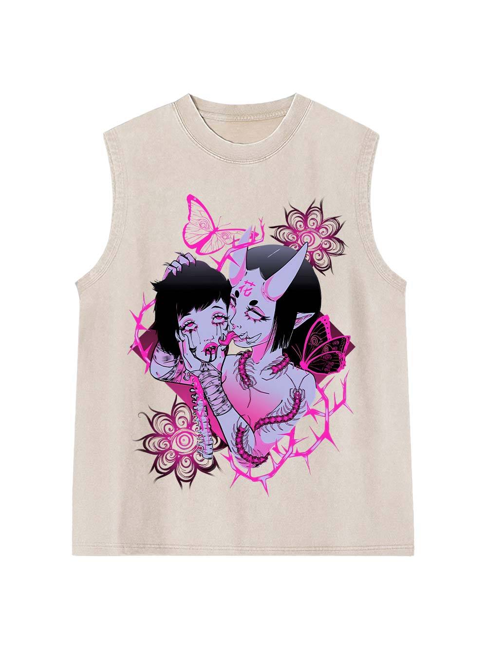 Young Girl Centipede Flower  Washed Tank Top